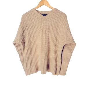 AMERICAN EAGLE Sweater Wool Vintage Chunky Fisherman Cable Knit V-Neck Logo